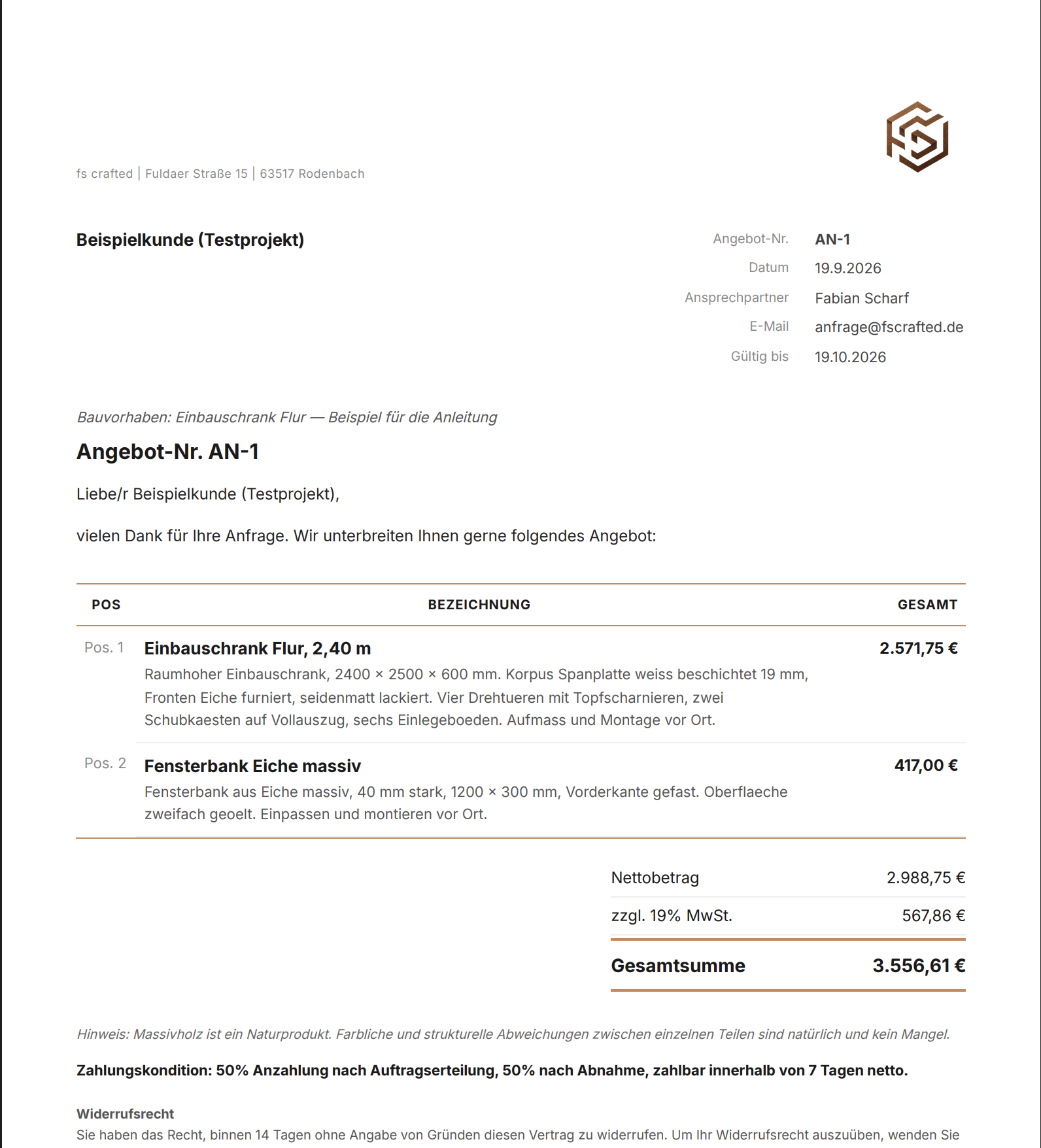 Aus der Kalkulation wird ein Angebot
