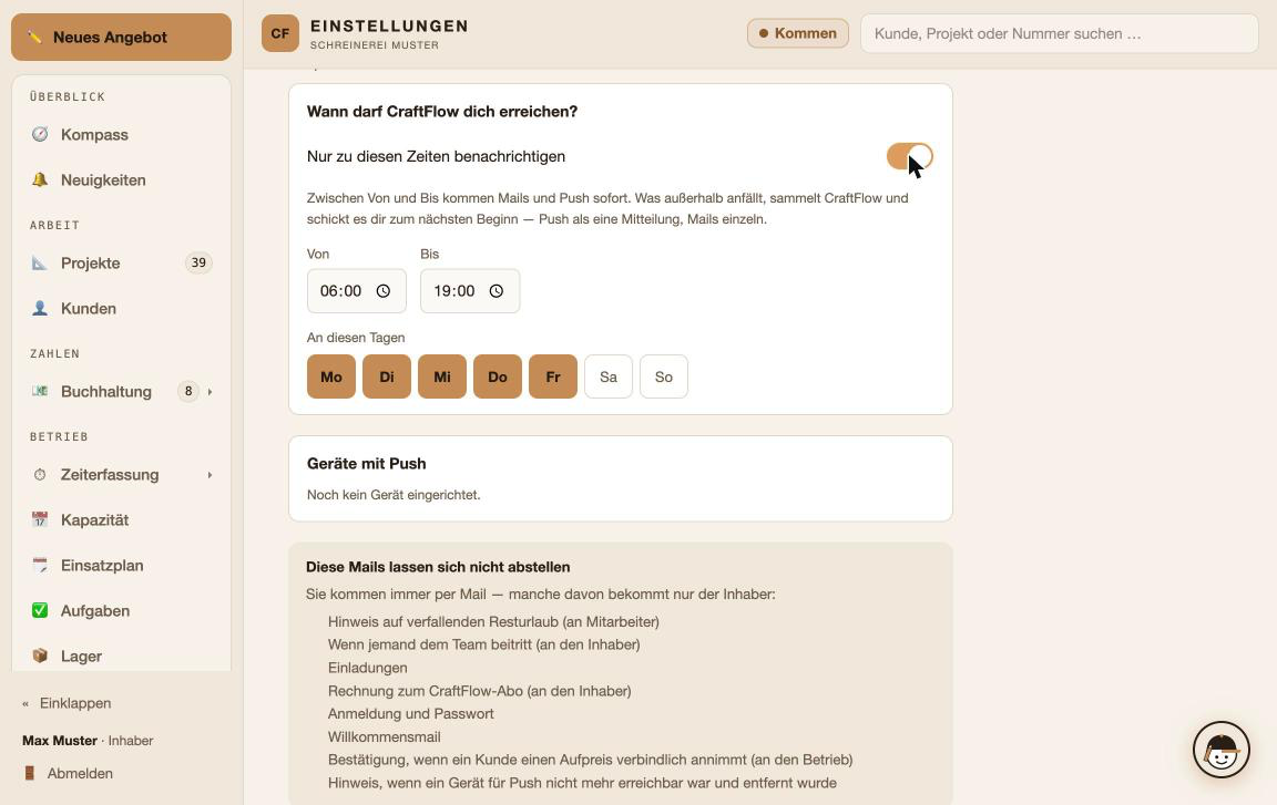 Benachrichtigungszeiten (Ruhezeiten): nur, wann du willst