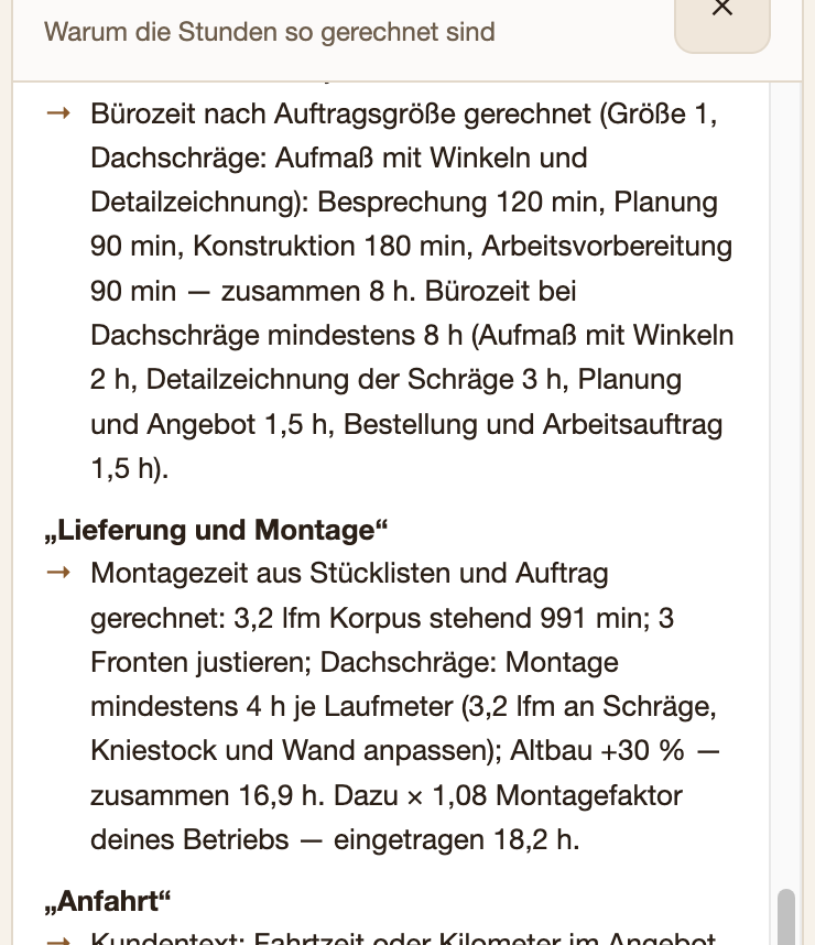 Was CraftFlow selbst rechnet: Dachschräge und Einbaumöbel aus Massivholz