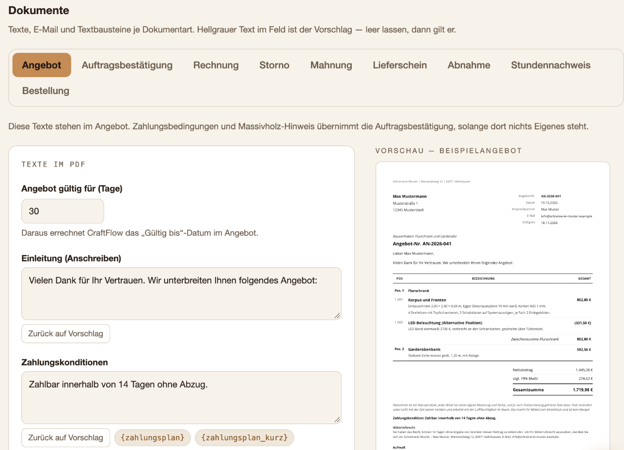 Standardtexte fürs Angebot