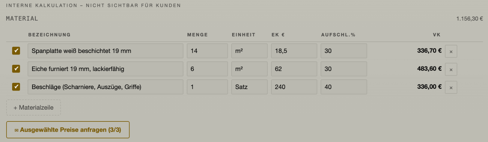 Preisanfrage an deine Lieferanten