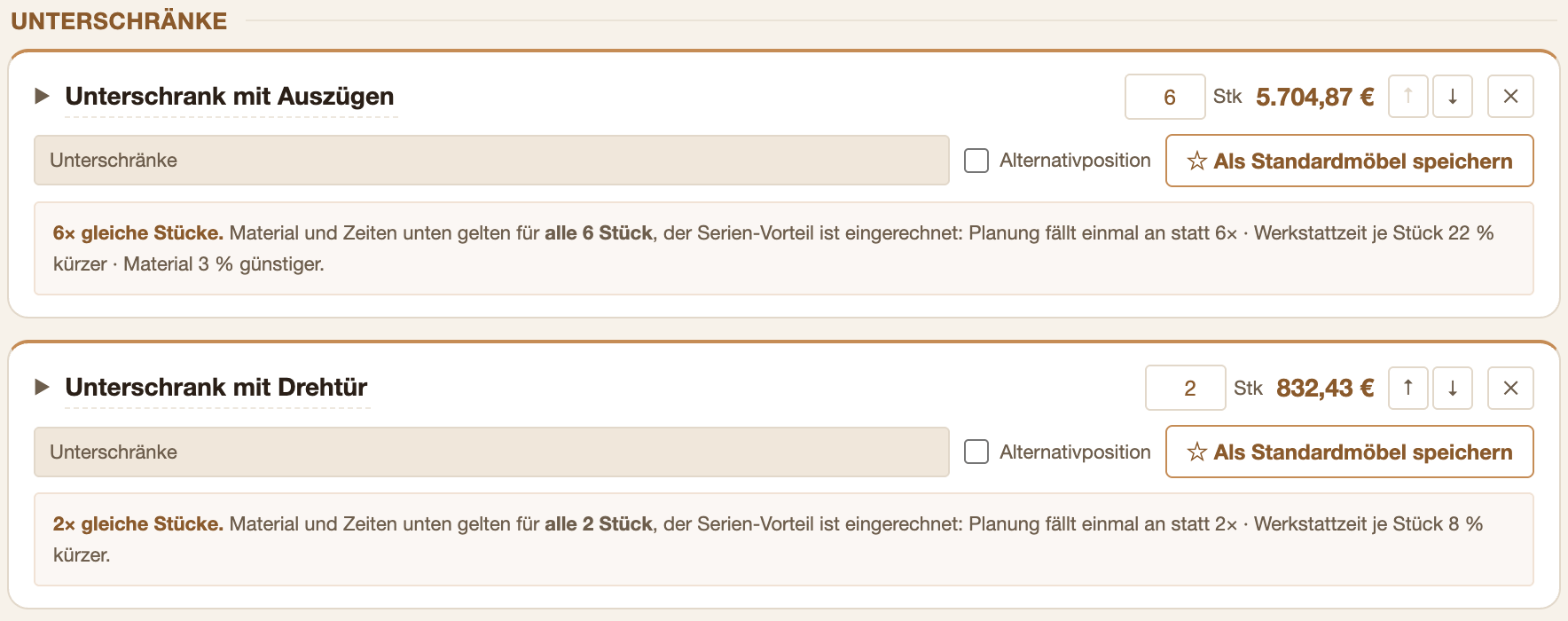 Positionen zu Gruppen zusammenfassen