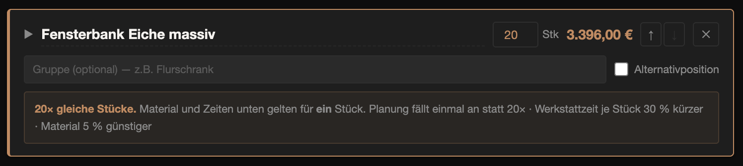 Zwanzig gleiche Möbel rechnen
