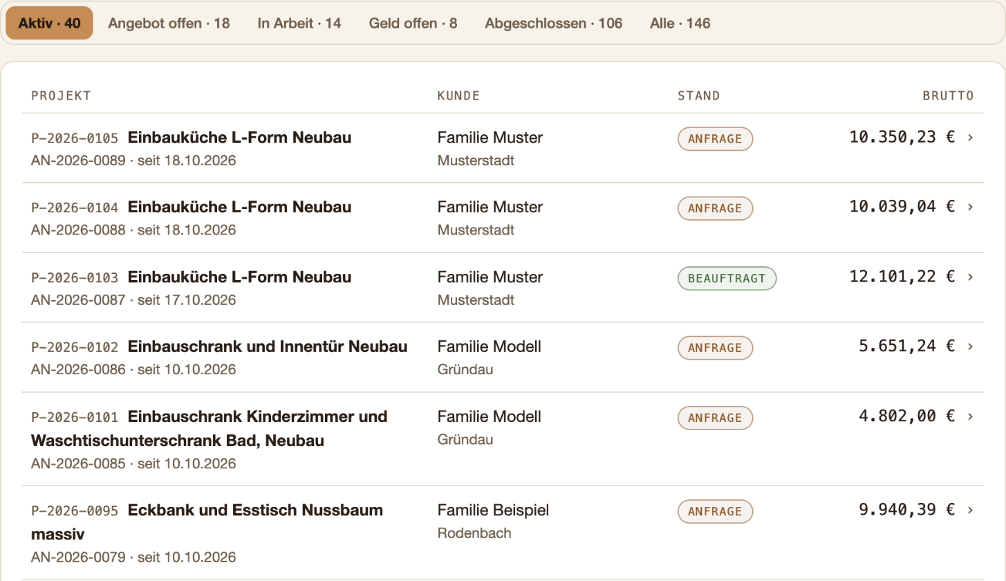 Projektnummer: jedes Projekt mit eigener Nummer