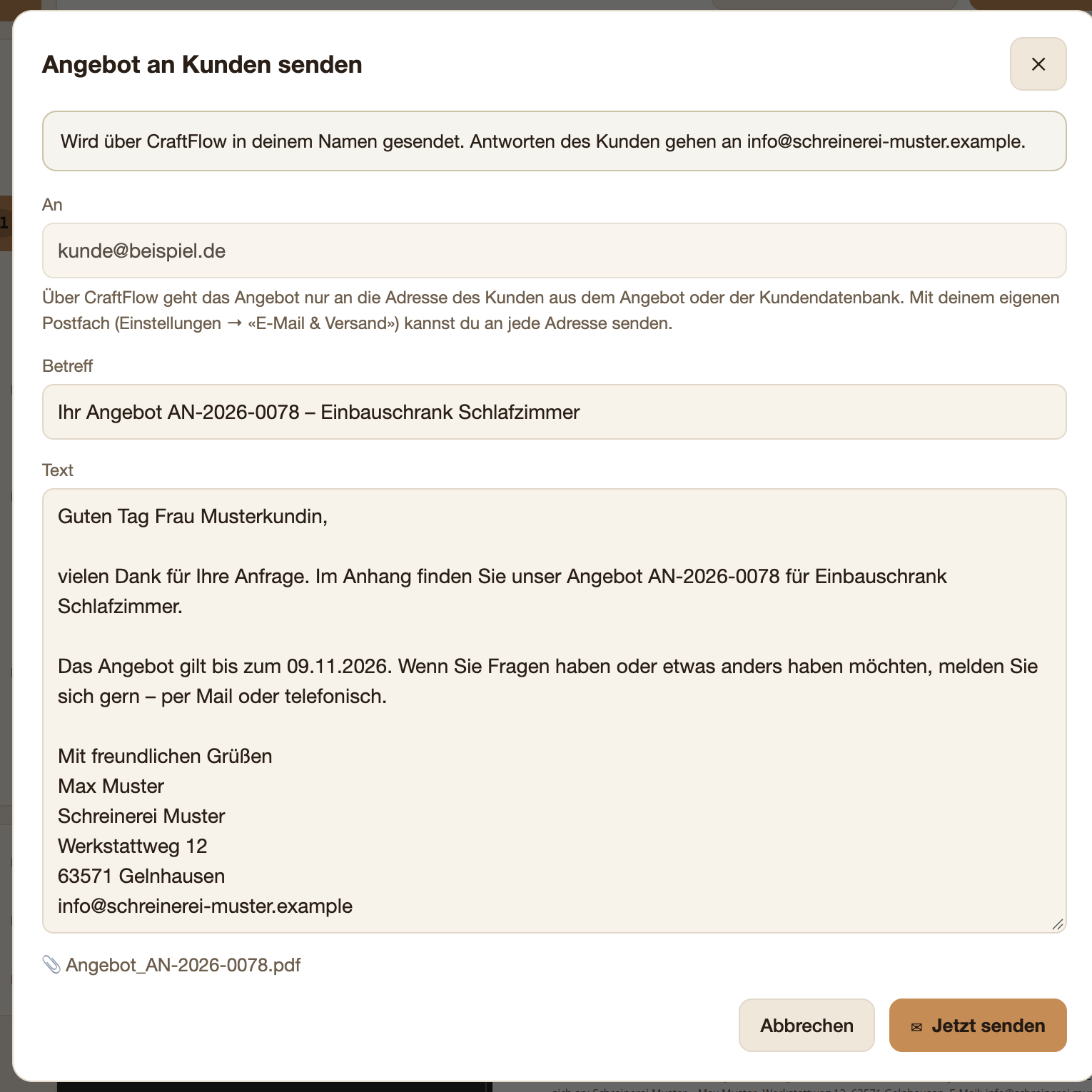 Versand über CraftFlow: an wen und wie viele