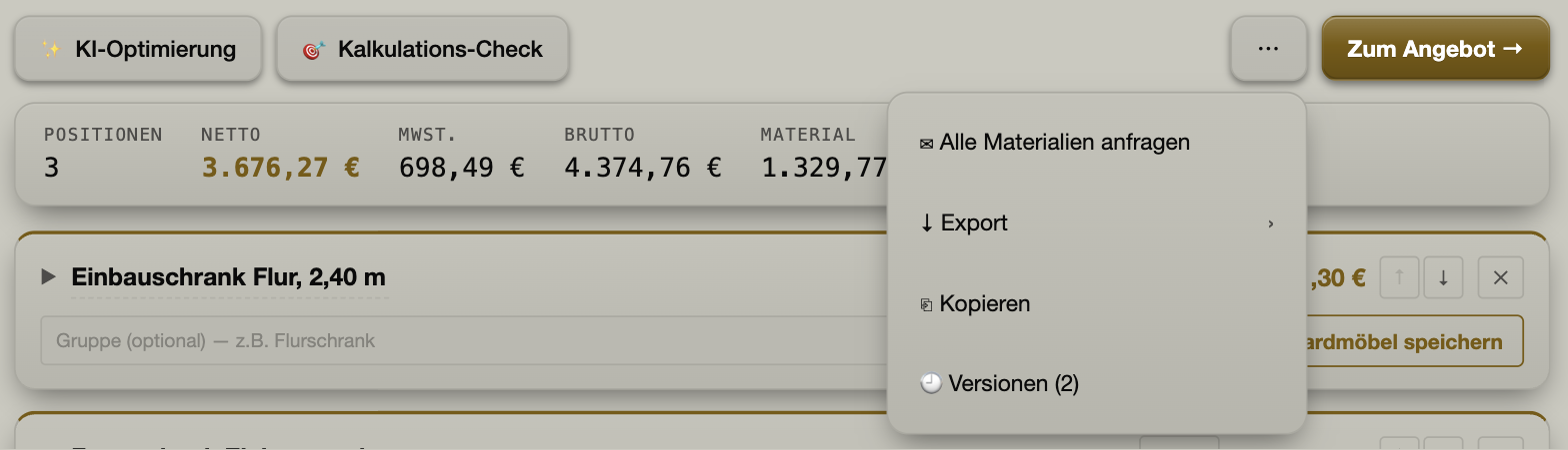 Die Kalkulation als Text kopieren